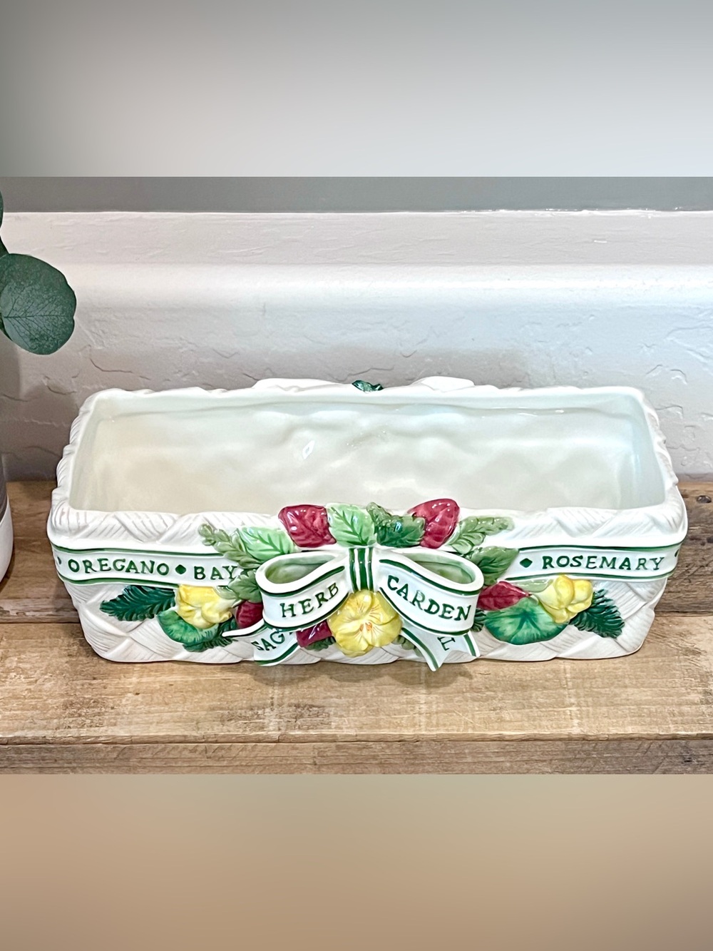 VTG 1996 Fitz and Floyd Herb Garden Ceramic Rectangular Planter Vase Box 12"